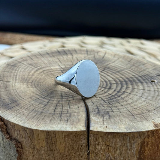 Erkek Kişiselleştirilebilir Silver Oval Yüzük